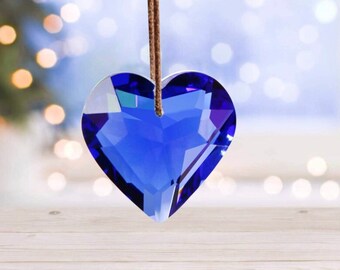 Blue colored heart shaped crystal prism sun catcher rainbow maker