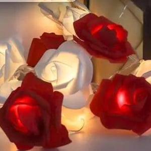 Red & White Rose Fairy Lights: Floral String Lights, 6.6ft