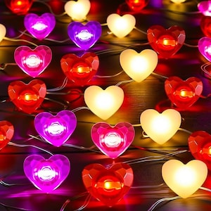 Heart shaped string Lights, Red Pink Purple white color mix