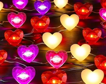 Heart shaped string Lights, Red Pink Purple white color mix