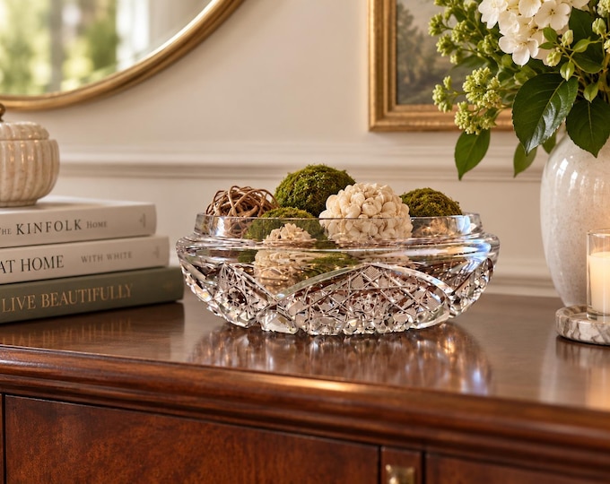 Low Bowl Geometric Crystal Centerpiece c.1900, Antique American Brilliant Cut Glass
