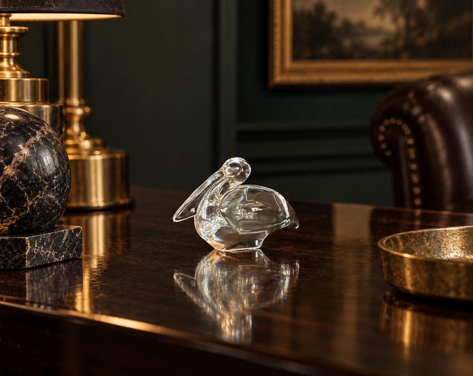 Baccarat Signed Pelican Clear Crystal Animal Figurine 5”