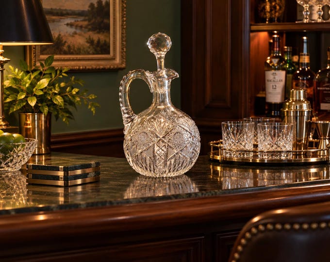 Antique J. Hoare ABP Cut Crystal Ovoid Whiskey Jug Decanter | American Brilliant Cut Glass