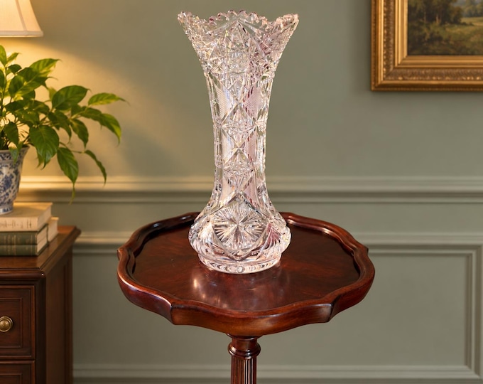 Elmira Cut Glass Co. Pattern No. 4 Corset Vase, American Brilliant Period Crystal