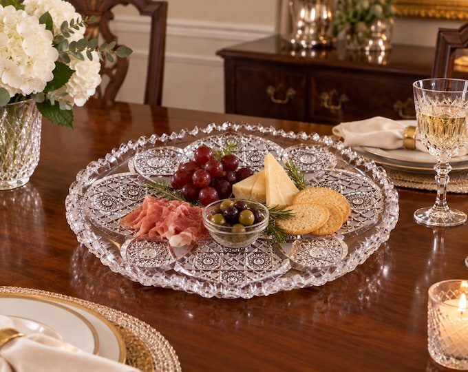 Signed Empire Success Cut Glass 12” Oval Platter, American Brilliant Period ABP Crystal