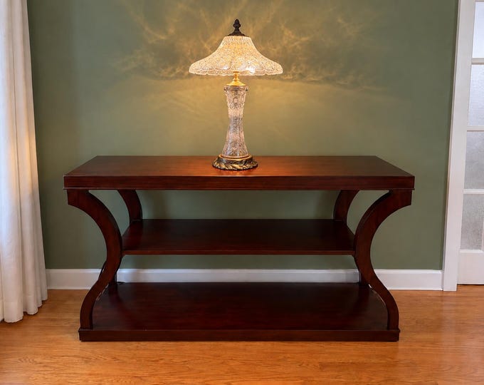 1968 Cut Crystal Table Lamp, Hollywood Regency Style, 21" Tall, Mushroom Shade