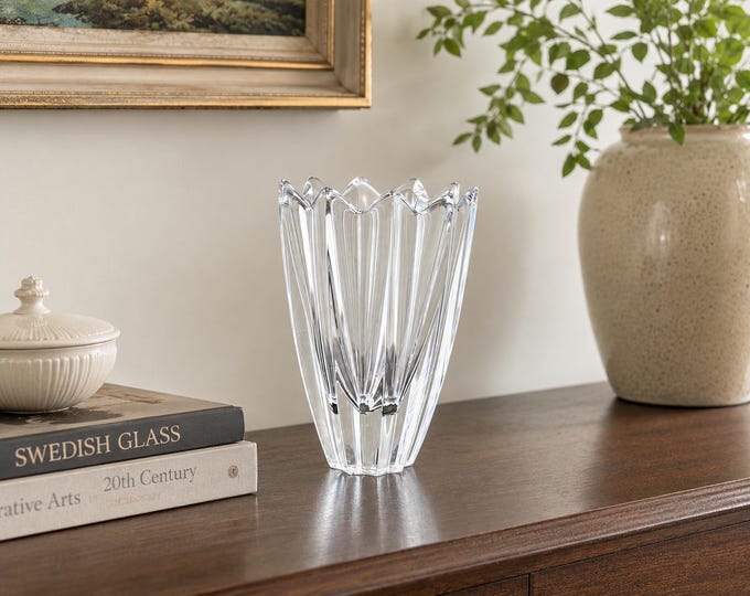 Orrefors Belle Crystal Vase by Jan Johansson, Swedish Faceted Glass (6 Inch)