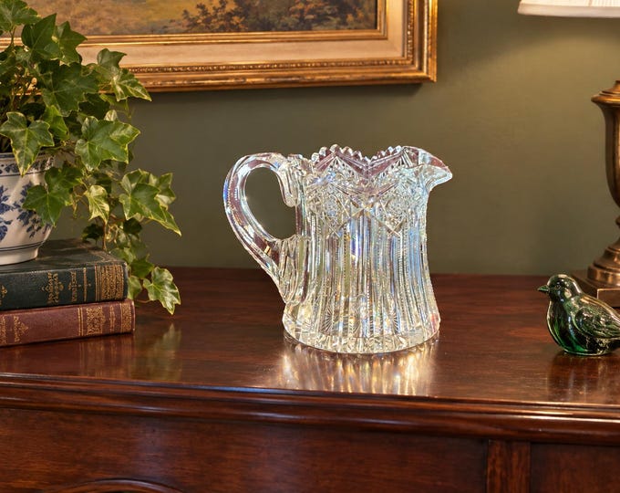 Antique J. Hoare Hindoo Cut Glass Pitcher | American Brilliant Period Crystal Water Pitcher