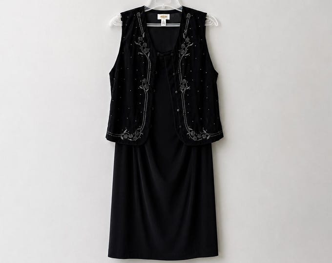 Talbots Black Velvet Embroidered Vest & Long Skirt Set – Size 10