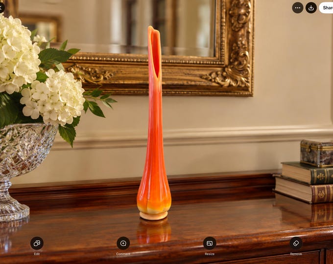 L.E. Smith Vintage Bittersweet Orange Yellow Swung Art Glass Vase 14.5”