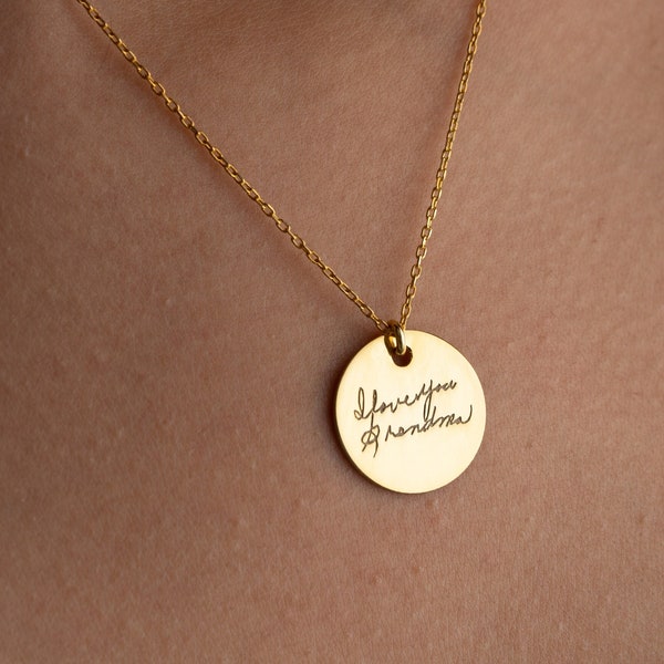 Personalized Handwriting Necklace, Custom Handwriting Necklace, Memorial Signature Necklace, Custom Circle Charm Handwriting Necklace