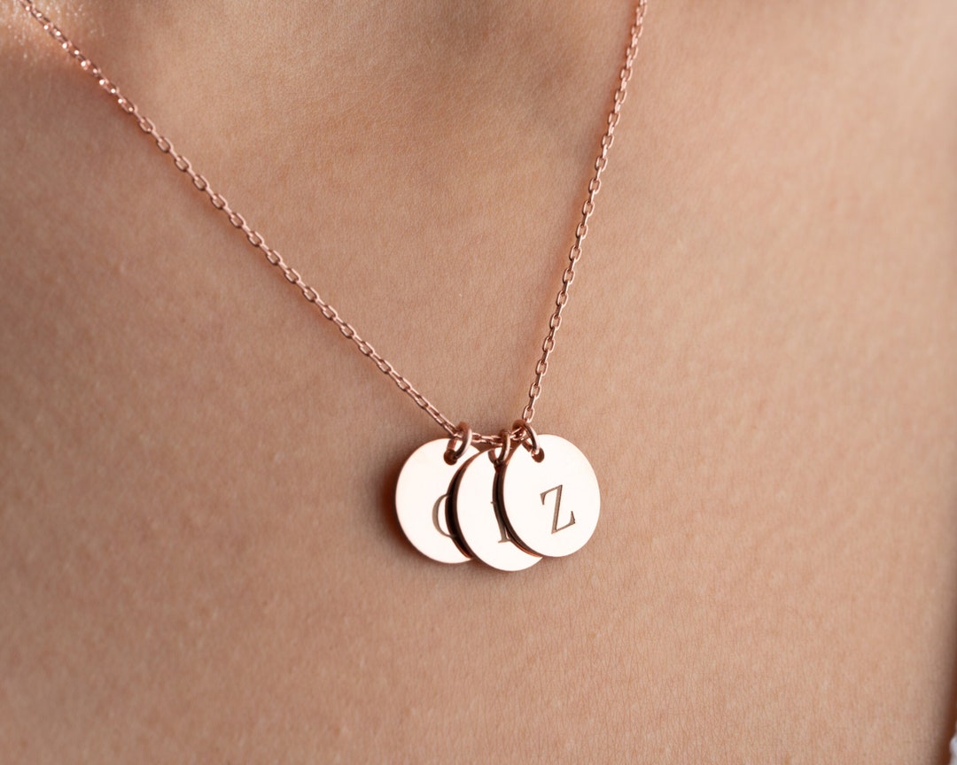 Multi Disc Necklace Engraving Initial, Disc Initial Necklace, Engraving Initial Necklace, Letter