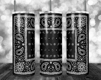 Dark Black Noir Bandana Tumbler Wrap - PNG for 20oz Tumblers - Tumbler Sublimation Novelty Design - Custom Paisley Tumbler
