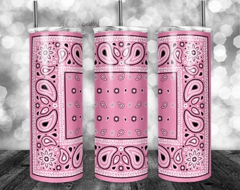 Pink Bandana Tumbler Wrap - PNG for 20oz Tumblers - Tumbler Sublimation Novelty Design - Custom Rose Paisley Tumbler