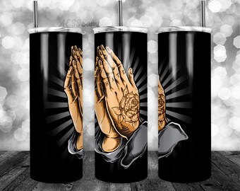 Praying Hands Pattern Tumbler Wrap - PNG for 20oz Tumblers - Tumbler Sublimation Novelty Design - Custom Religious Tumbler