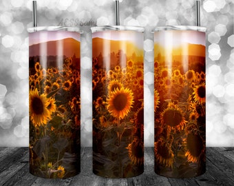 Sunflower Landscape Pattern Tumbler Wrap - PNG for 20oz Tumblers - Tumbler Sublimation Novelty Design - Custom Flower Cup