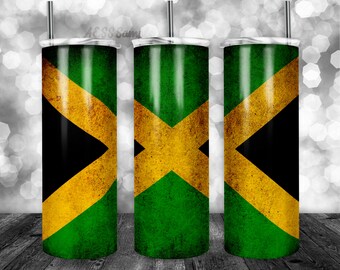 Jamaica Flag Pattern Tumbler Wrap - PNG for 20oz Tumblers - Tumbler Sublimation Novelty Design - Custom Green Tumbler
