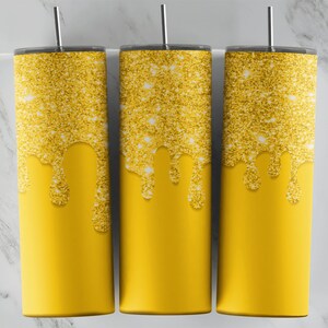 Envoltura de vaso de goteo de brillo amarillo - PNG para vasos de 20 oz - Diseño de sublimación de vaso - Plantilla fresca - Gráfico de novedad - Taza de Bling personalizada