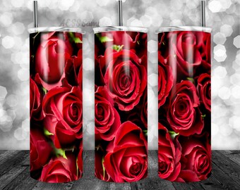 Red Flowers Pattern Tumbler Wrap - PNG for 20oz Tumblers - Tumbler Sublimation Novelty Design - Custom Botany Roses Cup