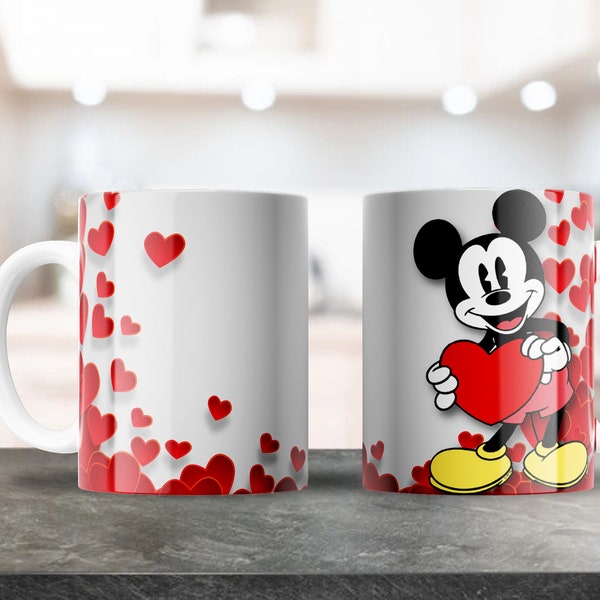 Cartoon Character Hearts Mug Wrap - 11oz & 15oz PNG - Coffee Mug Sublimation - Printable PNG - Graphic Design - Valentine's Love Mug