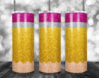 Pencil Glitter Pattern Tumbler Wrap - PNG for 20oz Tumblers - Tumbler Sublimation Novelty Design - Custom Teacher Tumbler