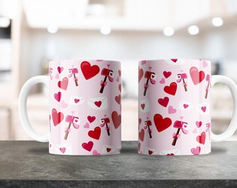 Red Hearts Love Letter Pattern Mug Wrap - 11oz & 15oz PNG - Coffee Mug Sublimation- Printable PNG Design Download - Valentine's Hearts Mug