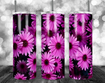 Daisy Pink Purple Tumbler Wrap - PNG for 20oz Tumblers - Tumbler Sublimation Novelty Design - Custom Flower Print Pattern