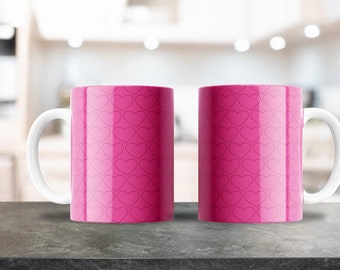 Cute Hot Pink Hearts Pattern Mug Wrap - 11oz & 15oz PNG - Coffee Mug Sublimation - Printable PNG Design Download - Valentine's Hearts Mug