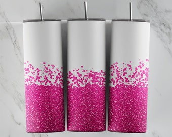 Half Hot Pink Glitter Tumbler Wrap - PNG for 20oz Tumblers - Tumbler Sublimation Design - Cool Template - Novelty Graphic - Custom Bling Cup
