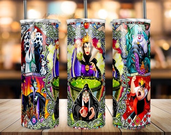 Villains Animated Pattern Tumbler Wrap - PNG for 20oz Tumblers - Tumbler Sublimation Novelty Design - Custom Evil Character Tumbler
