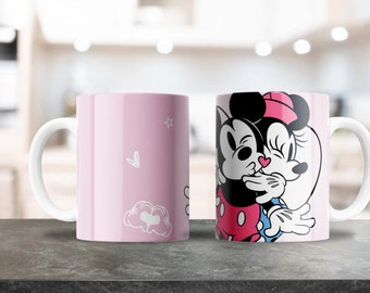 Cartoon Character Cute Hearts Mug Wrap - 11oz & 15oz PNG - Coffee Mug Sublimation - Printable PNG Design Download - Love Valentines Hearts