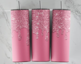 Pink Glitter Drip Tumbler Wrap - PNG for 20oz Tumblers - Tumbler Sublimation Design - Cool Template - Novelty Graphic - Custom Bling Cup