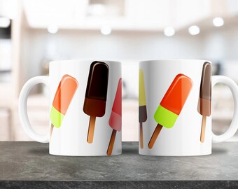 Cute Ice Cream Popsicle Mug Wrap - 11oz & 15oz PNG - Coffee Mug Sublimation - Printable PNG Design Download - Summer Ice Cream Mug