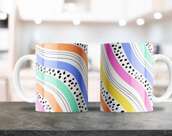 Colorful Abstract Art Mug Wrap - 11oz & 15oz PNG - Coffee Mug Sublimation - Printable PNG Design Download - Waves Pattern Mug