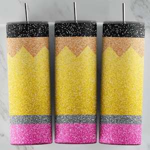 Envoltório de copo de glitter lápis - PNG para copos de 20 onças - Design de sublimação de copo - Modelo legal - Gráfico de novidade - Copo escolar personalizado
