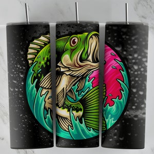 Bass Fish Tumbler Wrap - PNG für 20 Unzen Becher - Tumbler Sublimation Design - Coole Vorlage - Neuheit Grafik - Benutzerdefinierte bunte Tasse