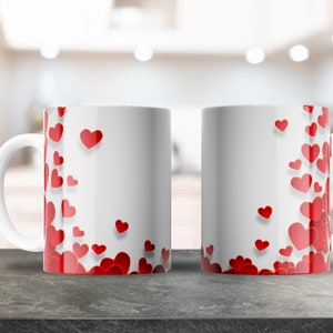Cute Hearts Mug Wrap - 11oz & 15oz PNG - Coffee Mug Sublimation - Afdrukbare PNG Design Download - Valentine's Hearts Mug