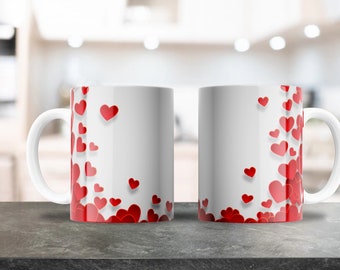 Cute Hearts Mug Wrap - 11oz & 15oz PNG - Coffee Mug Sublimation - Printable PNG Design Download - Valentine's Hearts Mug