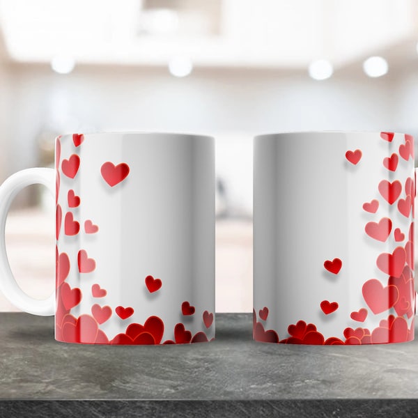 Cute Hearts Mug Wrap - 11oz & 15oz PNG - Coffee Mug Sublimation - Printable PNG Design Download - Valentine's Hearts Mug