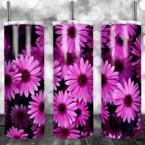 Envoltório de copo com padrão de flores violetas roxas - PNG para copos de 20 onças - Design de novidade de sublimação de copo - Copo de botânica personalizado