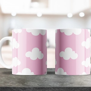 Rosa Wolken Muster Becher Wrap - 11 Unzen & 15 Unzen PNG - Kaffeebecher Sublimation - druckbare PNG Design Download - Bewölkte Valentinstagsherzen Tasse