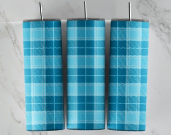 Blue Cyan Plaid Pattern Tumbler Wrap - PNG for 20oz Tumblers - Tumbler Sublimation Design - Cool Novelty Template - Custom Artsy Tumbler