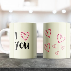Love You Cute Hearts Mug Wrap - 11oz & 15oz PNG - Coffee Mug Sublimation - Printable PNG Design Download - Love Valentines Hearts