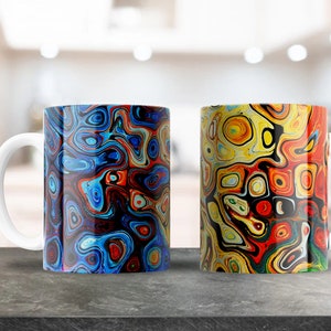 Envoltura de taza de arte abstracto colorido - PNG de 11 oz y 15 oz - Sublimación de taza de café - Descarga de diseño PNG imprimible - Arte de patrón de acuarela