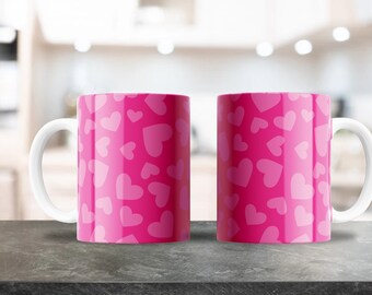 Pink Hearts Pattern Mug Wrap - 11oz & 15oz PNG - Coffee Mug Sublimation - Printable PNG Design Download - Valentine's Hearts Mug