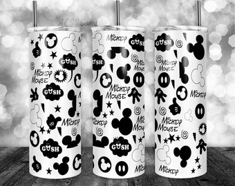 Cartoon Character Black White Pattern Tumbler Wrap - PNG for 20oz Tumblers - Tumbler Sublimation Novelty Design - Custom Animation Cup