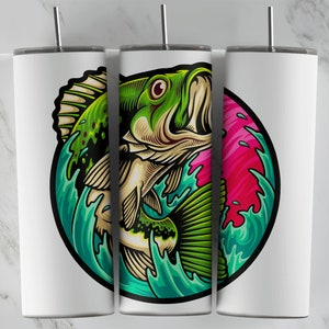Bass Fish Tumbler Wrap - PNG für 20 Unzen Becher - Tumbler Sublimation Design - Coole Vorlage - Neuheit Grafik - Benutzerdefinierte bunte Tasse