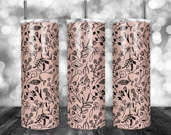 Black Pink Pattern Tumbler Wrap - PNG for 20oz Tumblers - Tumbler Sublimation Novelty Design - Custom Flowers White Tumbler