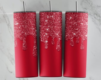 Red Glitter Drip Tumbler Wrap - PNG for 20oz Tumblers - Tumbler Sublimation Design - Cool Template - Novelty Graphic - Custom Bling Cup