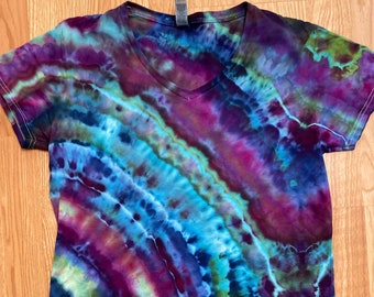 V-Neck Tie Dye T-Shirt: Women’s Large, Hand-Dyed, One of a Kind
